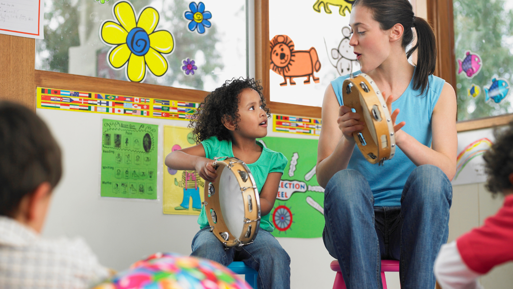 Teacher with tambourine